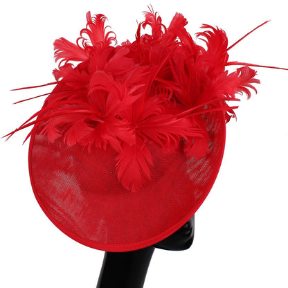 Bonés Cinzentos Millinery Com Acessórios de Tiara Imitação Sinamay Chapéu Derby de Coquetel Feminino Fascinadores de Cabelo de Noiva com Pena Chique