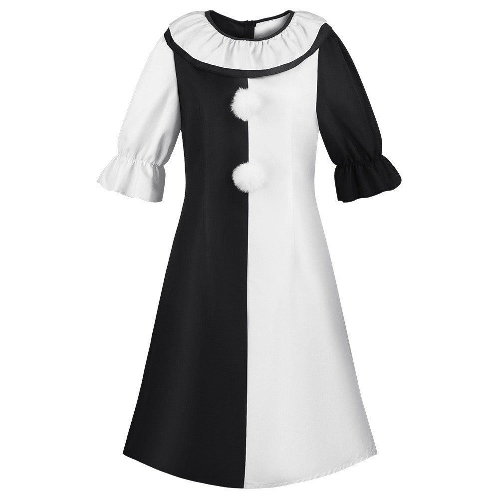 Terrifier Clown Cosplay Costume Black White Jumpsuit Dress for Men Women Halloween Horror Party Role Play Outfit Carnival Dress