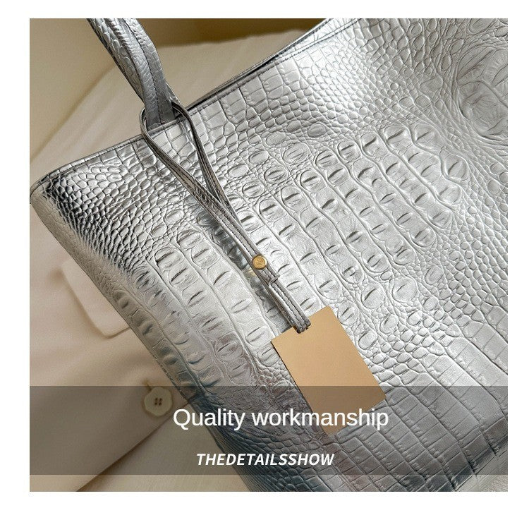 Fashion Casual Women Shoulder Bags Silver Gold Black Crocodile Handbag PU Leather Female Big Tote Bag Ladies Hand Bags Sac