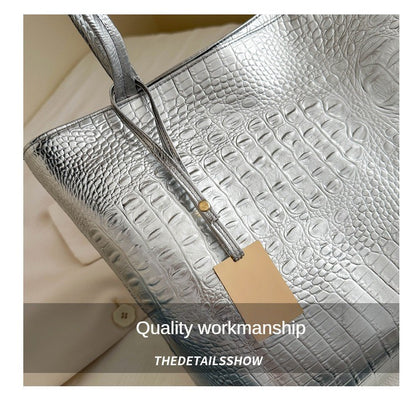 Fashion Casual Women Shoulder Bags Silver Gold Black Crocodile Handbag PU Leather Female Big Tote Bag Ladies Hand Bags Sac