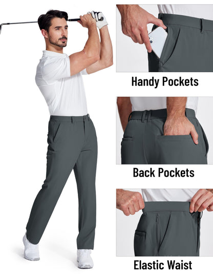 TACVASEN Golf Pants Men Stretch Lightweight Quick Dry Work Pants Waterproof Flat Front Dress Pants with 5 Pockets 30"/32"/34";;VERDADEIRO;;"Dark Grey,40W-32L