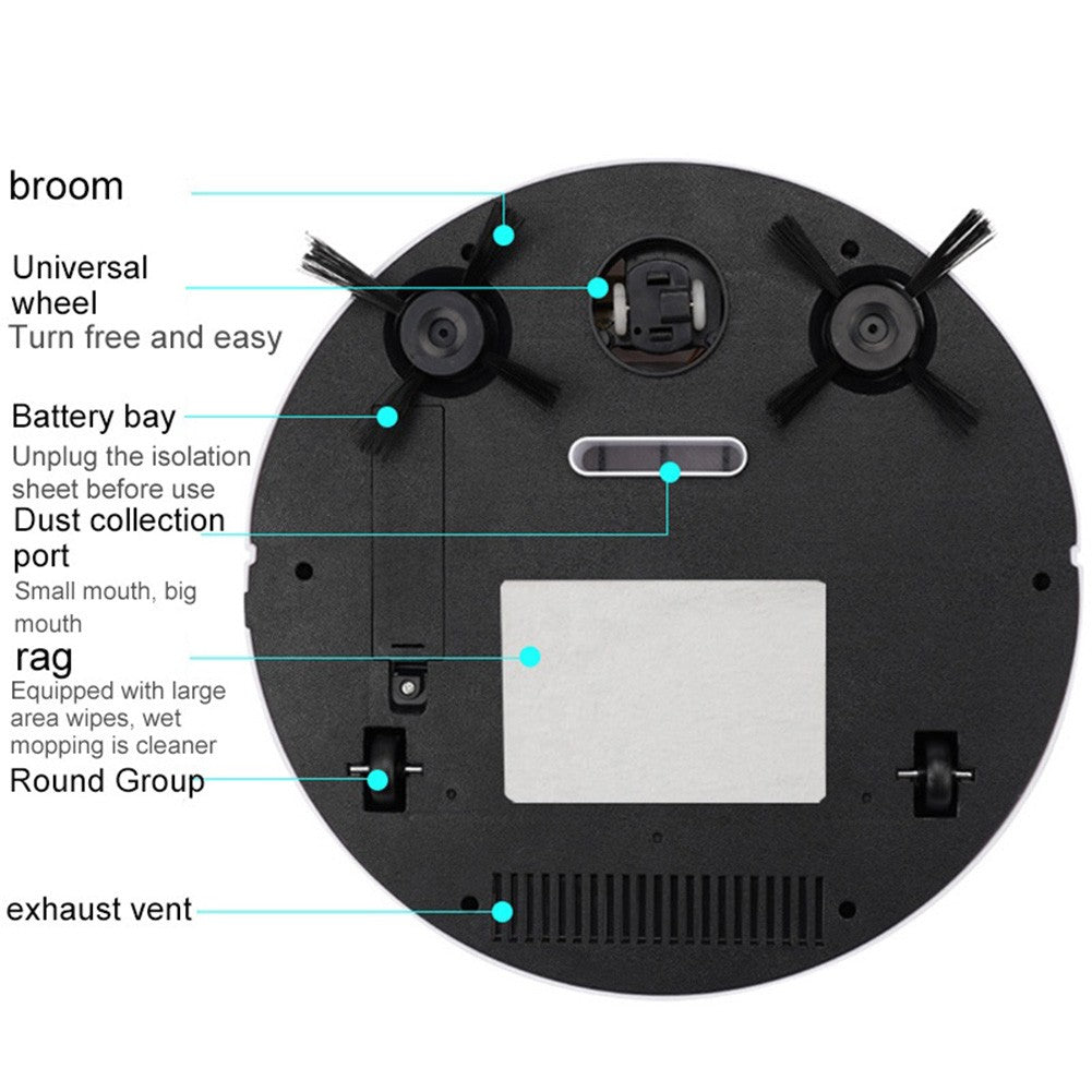 Robotic Vacuum 3-in-1 Cleaner With Integrated Home Sweeping, Mopping Cleaning USB Charging Vacuum Cleaner 1000Pa for Home Floor