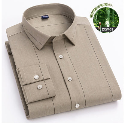 Bamboo Fiber Casual long-sleeve shirts for man elastic Anti-wrinkle striped slim fit formal shirt soft business designer clothes