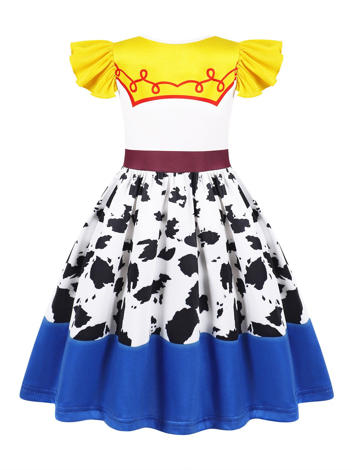 New Western-Style Dress Cartoon Movie Cosplay Dress Milk Silk 3D Digital Print Ruffled Puff Sleeves Summer Halloween Party Set