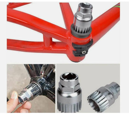 Kits de Ferramentas para Reparo de Bicicletas MTB e Bikes de Estrada Ferramentas de Manutenção Extrator de Movimento Central Quebrador de Corrente Extrator de Roda Livre Cortador de Corrente Extrator de Pedivela Chave de Bicicleta