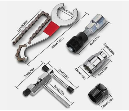 Kits de Ferramentas para Reparo de Bicicletas MTB e Bikes de Estrada Ferramentas de Manutenção Extrator de Movimento Central Quebrador de Corrente Extrator de Roda Livre Cortador de Corrente Extrator de Pedivela Chave de Bicicleta