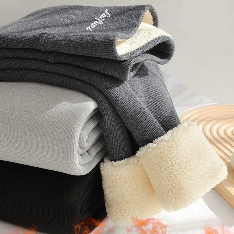 220g/350g Women High Waist Warm Thicken Tights Winter  Embroidery Solid Casual Fleece Pants Comfortable Versatile Points Pants