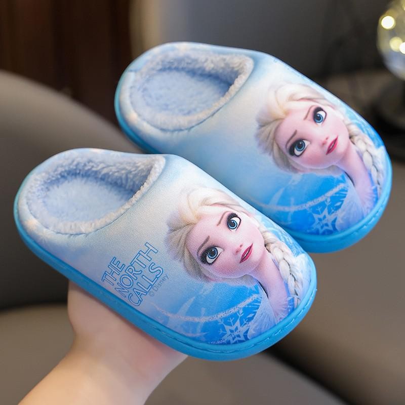 Autumn Winter Indoor Warm Kids Shoes Printed Elsa Princess Girls Cotton Slippers Cute Fashion Baby Children's Cottonslipper