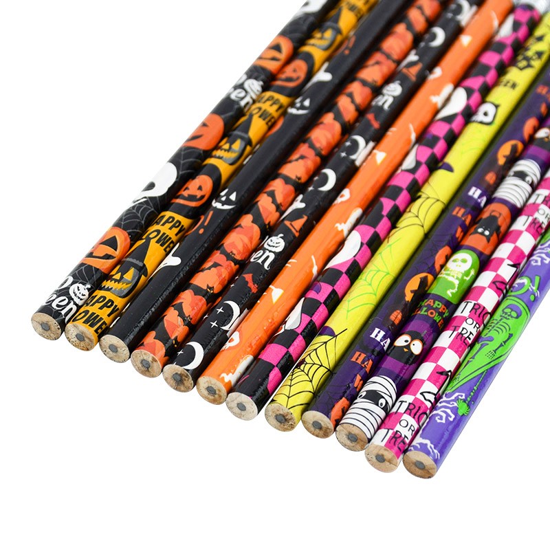 12/24Pcs Skull Goost HB Writing Pencils Stationery Gift for Halloween Party Favors Goodie Bag Fillers Trick or Treat Supplies