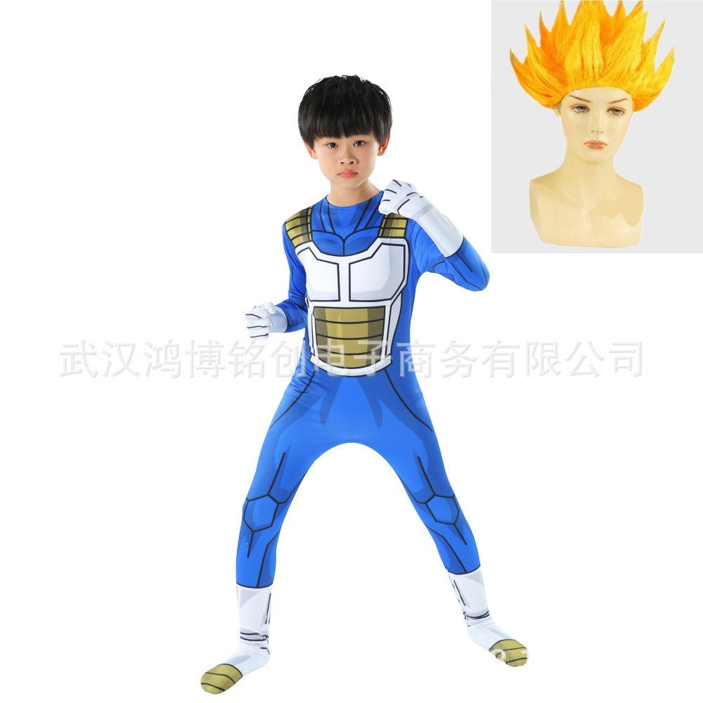 Kids Adult Suit Son Goku Majin Vegeta Cosplay Costume Anime Superhero Jumpsuit Black Hair Halloween Costume