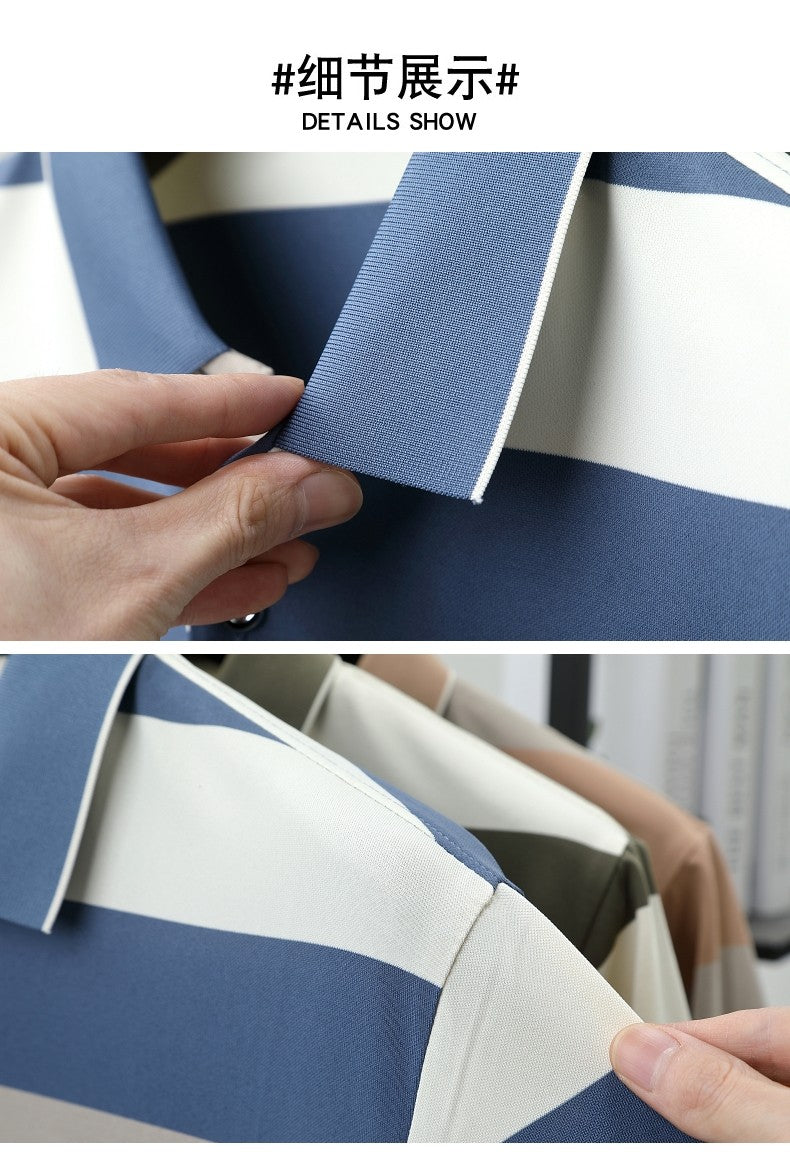 luxury wide stripe color blocked short sleeve polo shirt high-end brand letter embossed T-shirt fashion breathable men's wear