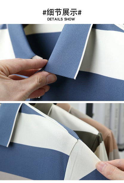 luxury wide stripe color blocked short sleeve polo shirt high-end brand letter embossed T-shirt fashion breathable men's wear