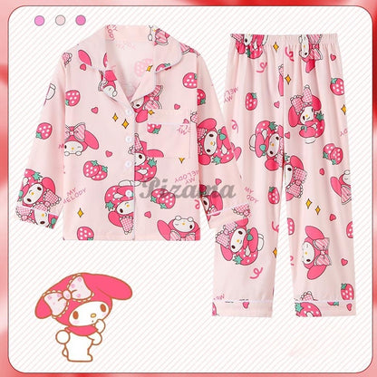 Children's Full Sleeve Button Down 2piece Kuromi Girls Pajamas Sets Boys Cinnamorolls Pyjamas Suits Kids Loungewear Homewear