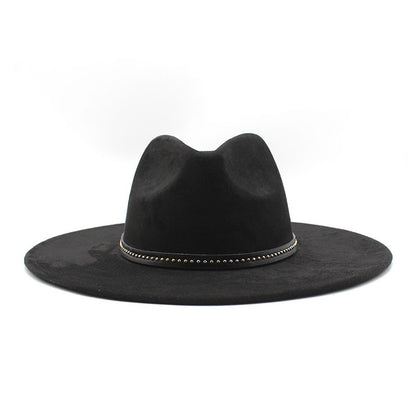 Suede Jazz Fedora Hats for Women Men 9.5cm Large Brim Woolen British French Felt Cap Ladies Elegant Fashion Knight Top Hat