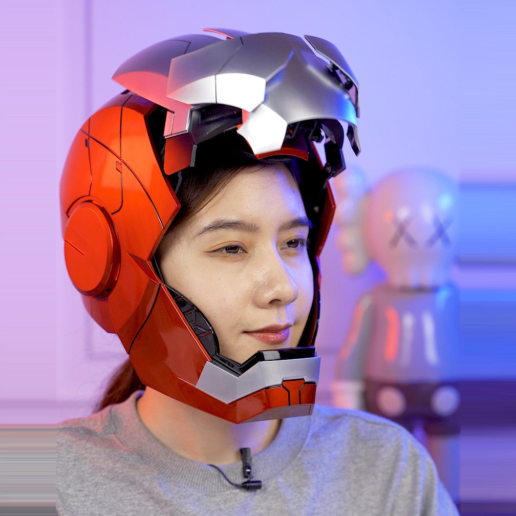 Novo capacete de Homem de Ferro AutoKing 1:1 Mk5 Cosplay Controle de Voz Olhos com Luz Modelo Brinquedos para Adultos Presente de Natal Elétrico Vestível