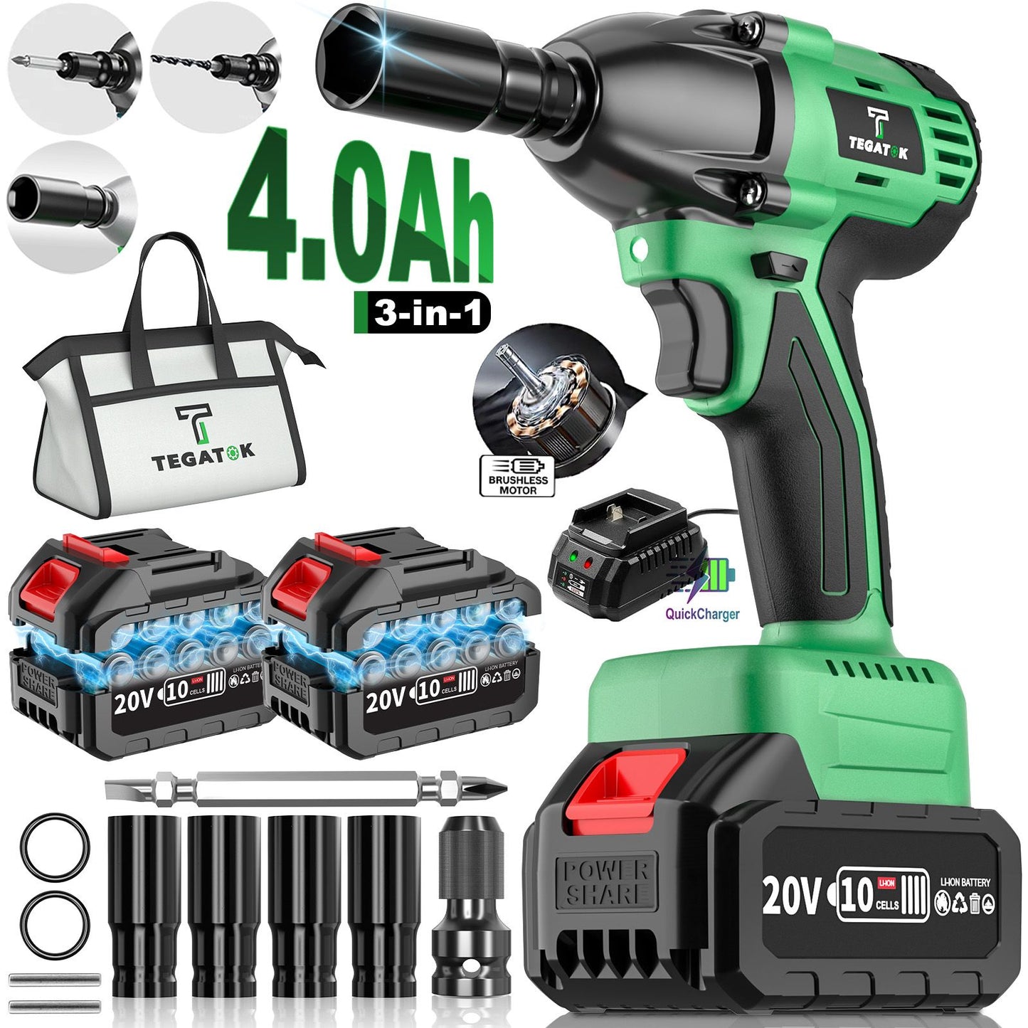 Chave Elétrica 3 EM 1 com Alto Torque 430Nm Chave Elétrica Sem Escovas para Ferramentas de Manutenção Automotiva Chave Sem Fio 20V Elétrica