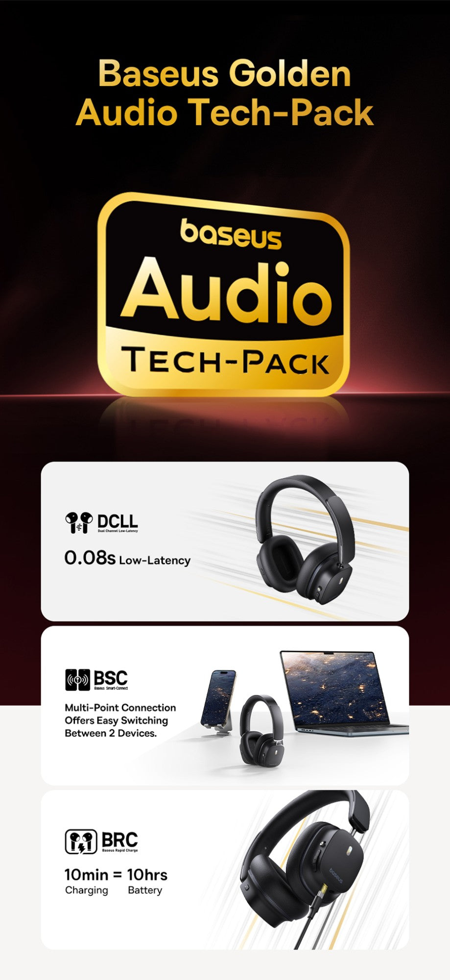 Baseus ANC Wireless Headphone Hi-Res LDAC Headset Bluetooth 5.4 BISA Pro Spatial Audio 50mm Driver Overhead Earphone Bowie 30Max