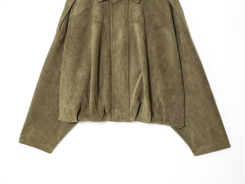 Women's Jacket Fall 2025 New Solid Color Long-Sleeved Faux Suede Loose Bomber Jacket Casual Fashion Personality Versatile