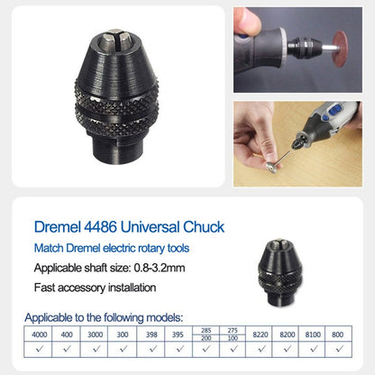 Mandril de aperto universal Dremel 4486 de 0,8-3,2 mm para ferramentas rotativas