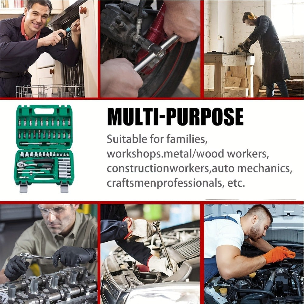 Kit Chaves Soquete Catraca 1/4" Com 53 Peças, Soquetes Bits, Medidas Métricas e Barra de Extensão Para Reparos Automotivos