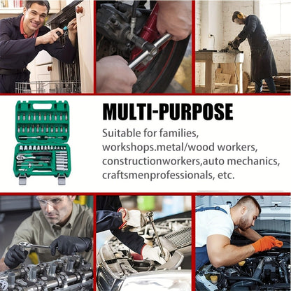 Kit Chaves Soquete Catraca 1/4" Com 53 Peças, Soquetes Bits, Medidas Métricas e Barra de Extensão Para Reparos Automotivos
