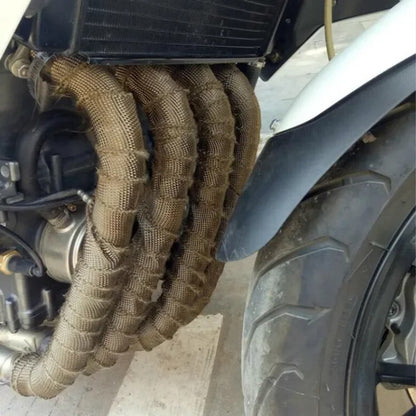 5M Roll Fiberglass Heat Shield Motorcycle Exhaust Thermal Tape Header Pipe Heat Wrap Tape Thermal Protection with Stainless Ties