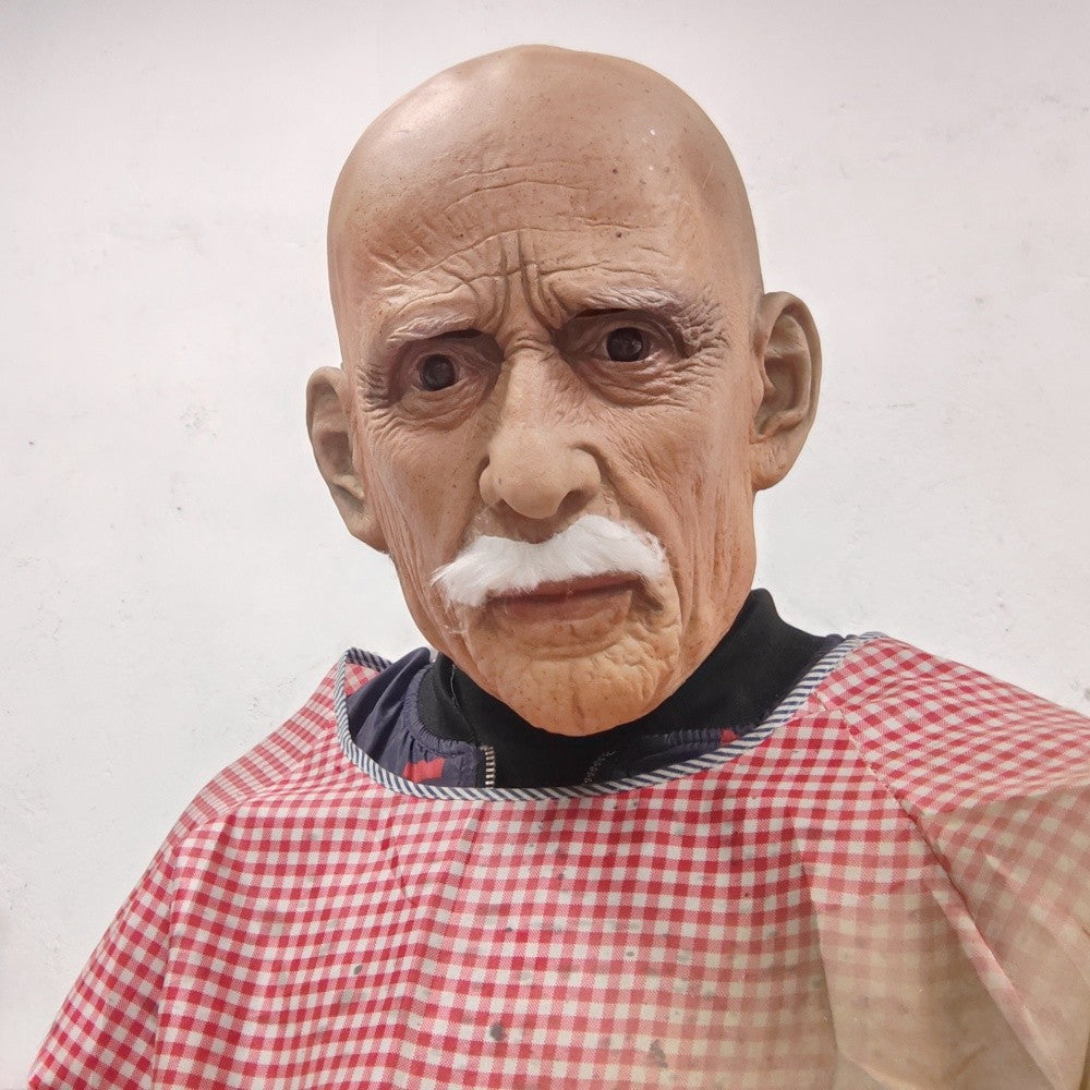 Realistic Full Head Latex Mask with Beard for Men Halloween Costume Party Prop Old Man Cosplay Headgear