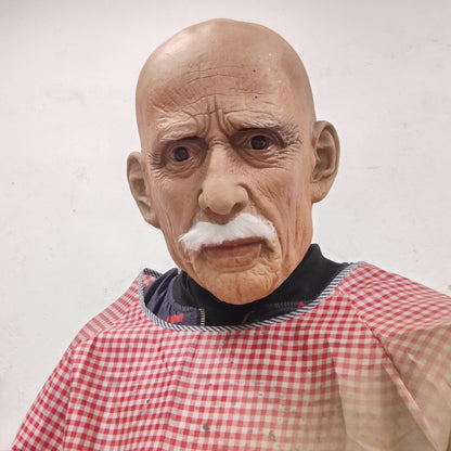 Realistic Full Head Latex Mask with Beard for Men Halloween Costume Party Prop Old Man Cosplay Headgear