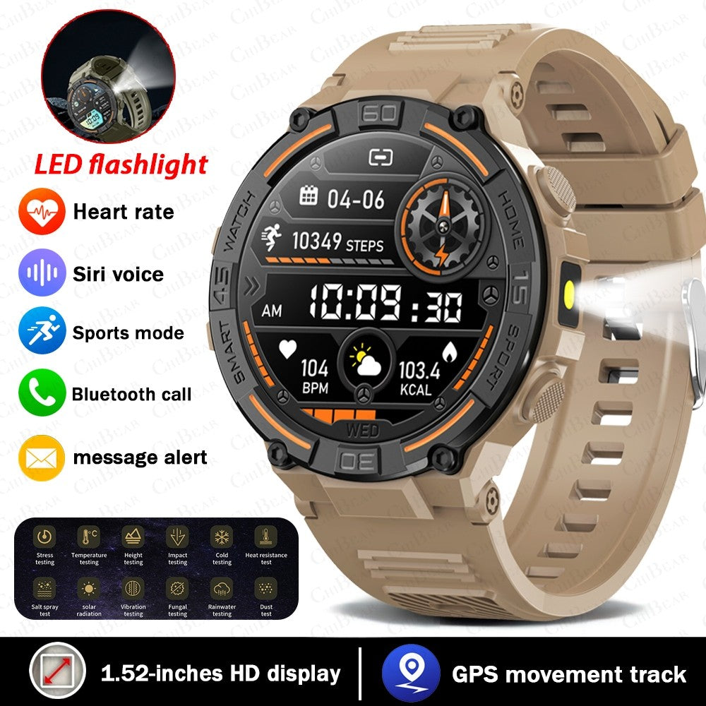 Smartwatch Militar de Outdoor 2025 Novo GPS Display Ultra HD de 1.52" Chamada Bluetooth Frequência Cardíaca IP69K À Prova D'água AI Smartwatch Masculino
