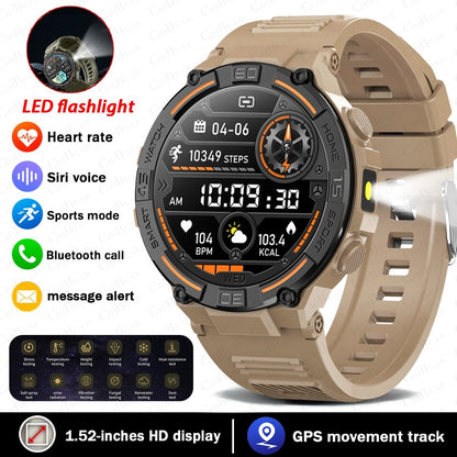 Smartwatch Militar de Outdoor 2025 Novo GPS Display Ultra HD de 1.52" Chamada Bluetooth Frequência Cardíaca IP69K À Prova D'água AI Smartwatch Masculino