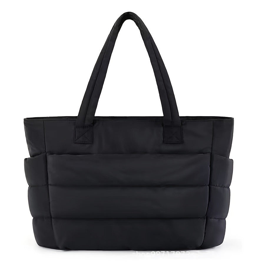 Quilted Large Capacity Tote Bag for Women Durable Fabric with Zipper Closure & Wrist Strap, Spacious Gym Beach Work Travel Bag