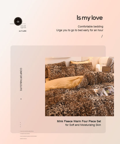 3pcs Luxurious Leopard Print Faux Fur Plush Duvet Cover Set - Ultra-Soft, Warm, and Fluffy Shaggy Design with Zipper Closure - I