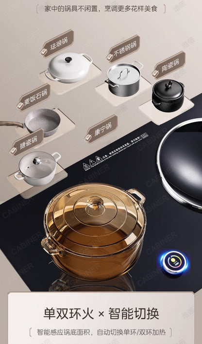 YJQ 7000W knob fire induction cooker household double stove embedded electric ceramic cooker one flat and one concave desktop