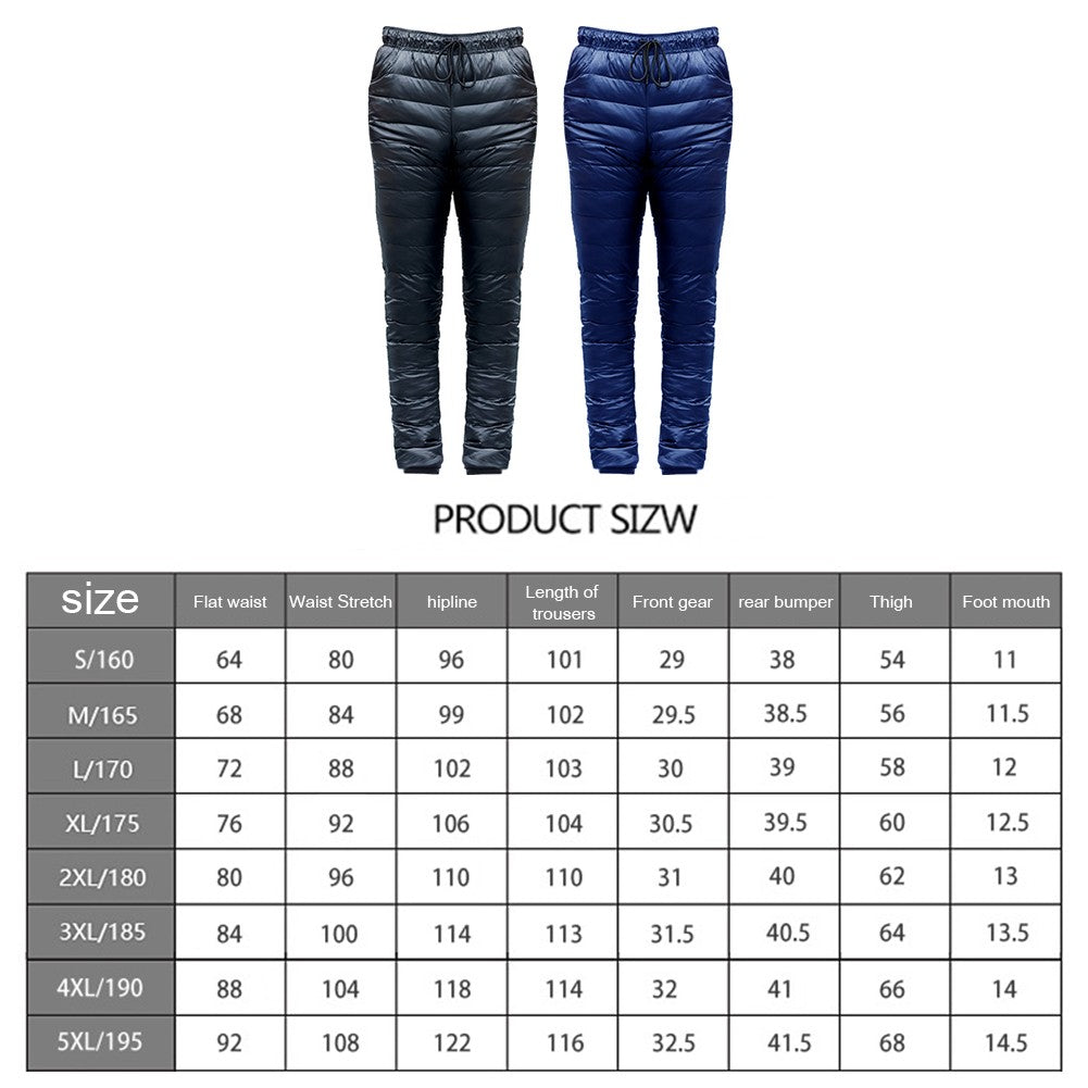 Plus Size Thickened Camp Down Pants Skiing Climbing Warm Slim Trousers Men for Family Outdoor Camping Accessories