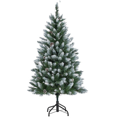 Pre-Lit Flocked Artificial Christmas Tree 6‘/9’ with Warm White LED Lights, Realistic Pine Branches, Snow Covered Xmas Tree, Slim Space Saving Design, Sturdy Metal Stand, Indoor Outdoor Holiday Decoration