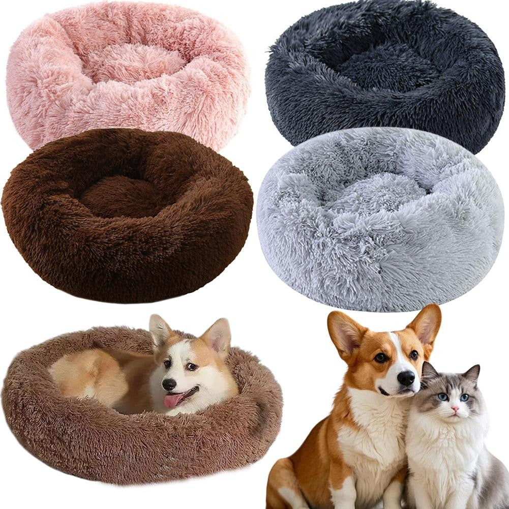 Almofada de Cama para Gatos e Cães de Pelúcia Macia e Quente com Pelo Sintético, Cama Redonda Calmante em Formato de Donut Confortável e Lavável para Cães e Gatos de Pequeno e Médio Porte