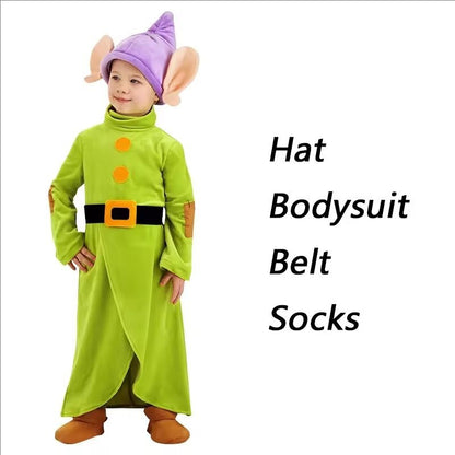 Dopey Cosplay The Seven Dwarfs Boys Bodysuit Hat Suit Halloween Cosplay Costume Party Anime Snow White Dopey