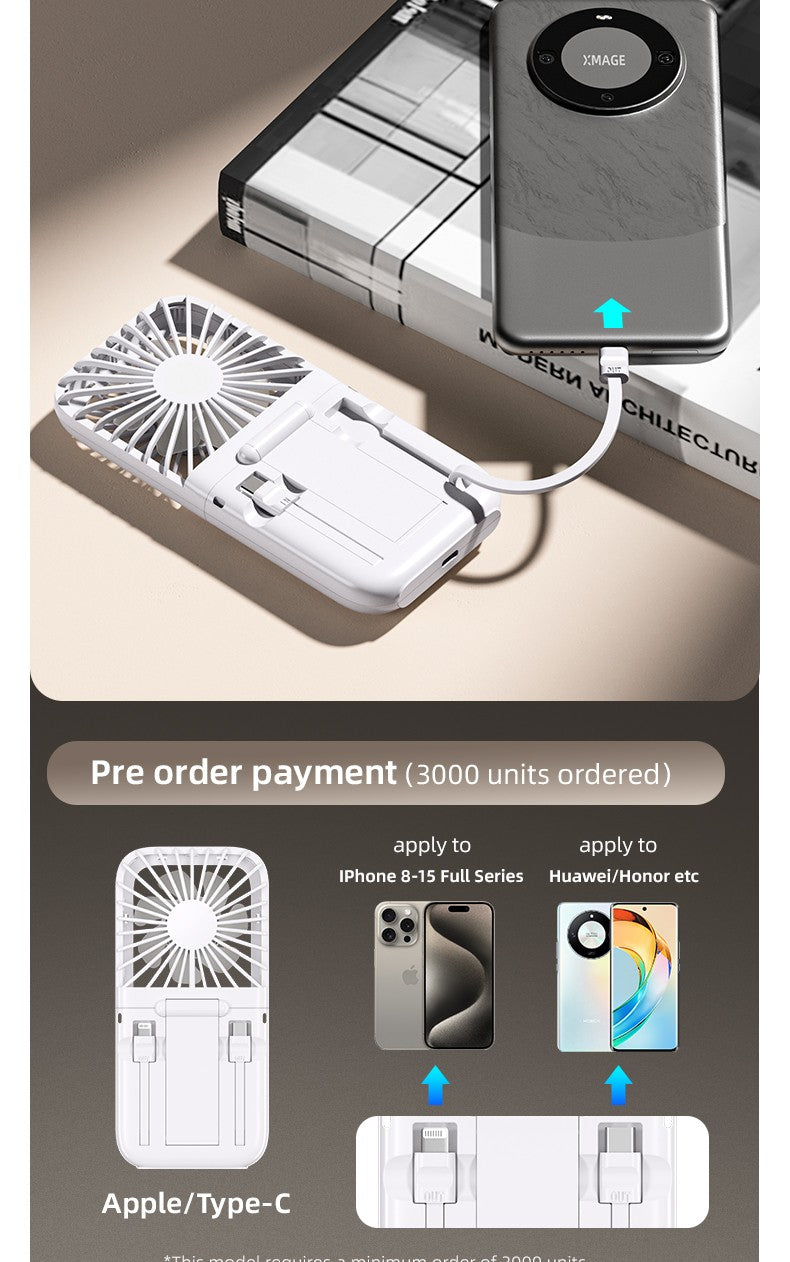 Folding Mini Cooling Air Fan Mobile Phone Holder Power Bank 3000mAh USB Rechargeable Cooling Handheld Desktop Fan with Lanyard
