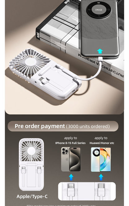 Folding Mini Cooling Air Fan Mobile Phone Holder Power Bank 3000mAh USB Rechargeable Cooling Handheld Desktop Fan with Lanyard