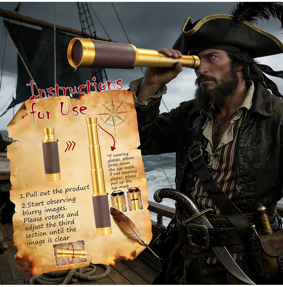 Datyson Metal Retro Pirate Series 12x43 Monocular Telescope 5D0008B Stretchable and Shrinkable
