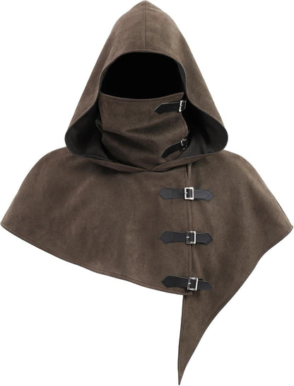 Vintage Medieval Hood Shawl Scarf Set Gothic Assassin Cowl Cape Adult Cosplay Cloak LARP Halloween Carnival Themed Party Outfit