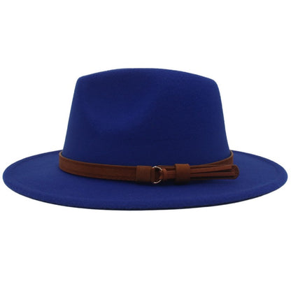Classic Brown Belt Women Fedora Hats Autumn Winter Gentleman Jazz Felt Hat For Men Retro Church Lady Flat Wide Brim Dress Hat