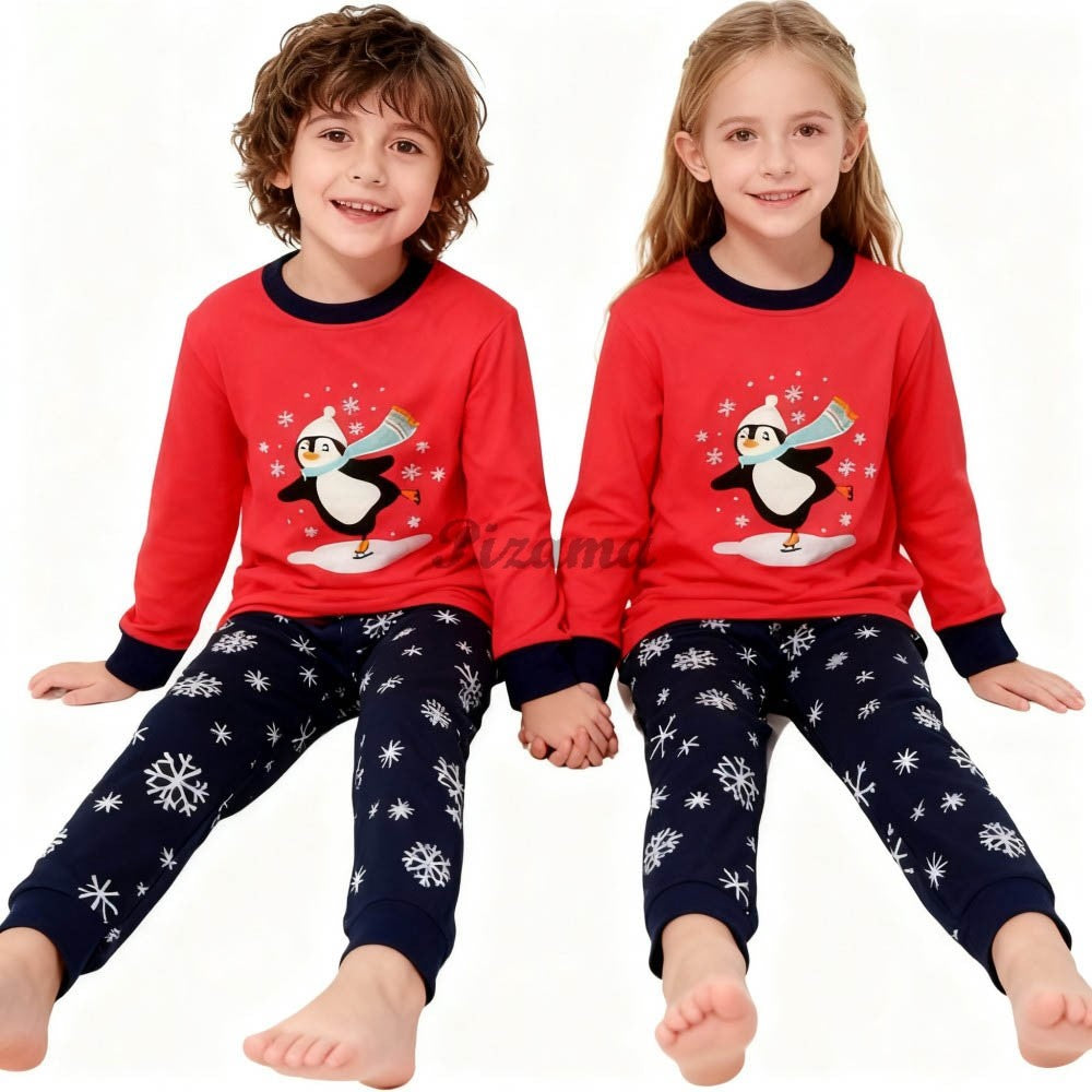 100 Cotton Girls Christmas Pajamas Sets Kids Pyjamas Penguin Snowman Pijama Xmas Homewear Baby Sleepwear Children Nightwear Pjs