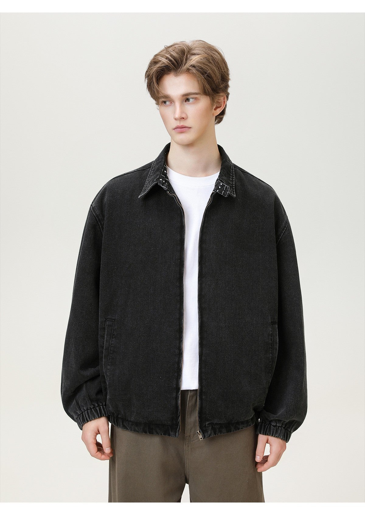 Men's Autumn New Washed Vintage Cargo Denim Jacket with Printed Collar - Trendy Retro Style