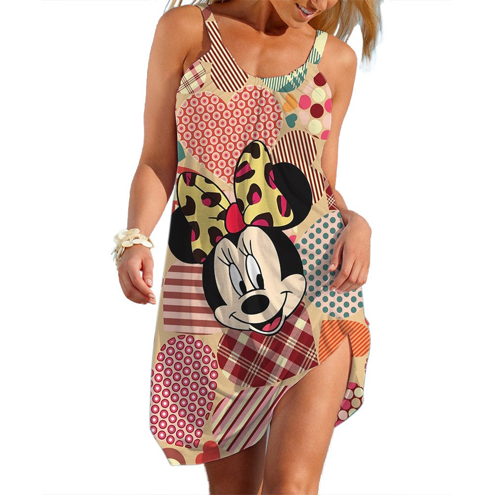 Disney-Mickey Minnie Dresses for Women Soft Women's Beach Dresses Summer Fashion