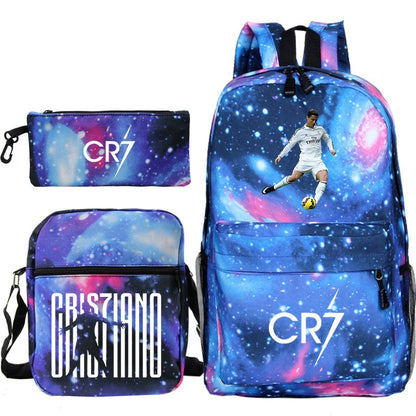 Novas Mochilas CR7 3 peças Estilo Simples Leves Meninos Meninas Bolsas Escolares Mochilas para Laptop de Grande Capacidade para Adolescentes Mochilas de Viagem para Mulheres e Homens