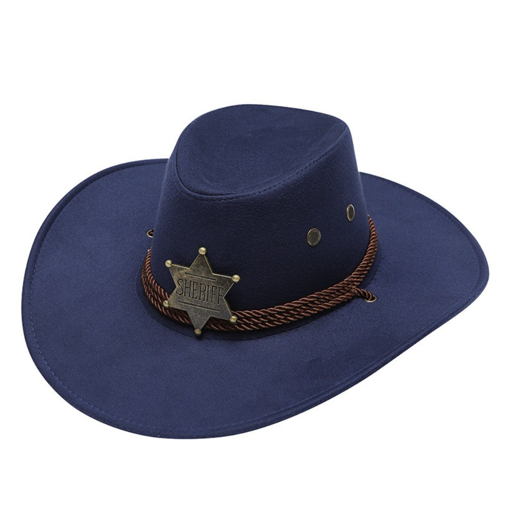Chapéu Unissex de Cowboy para Praia em Camurça Sintética Aba Larga Proteção Solar Chapéu de Festa Cosplay Chapéu de Jazz Cor Sólida Respirável