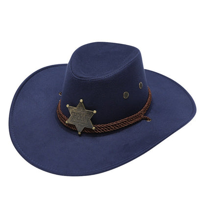 Chapéu Unissex de Cowboy para Praia em Camurça Sintética Aba Larga Proteção Solar Chapéu de Festa Cosplay Chapéu de Jazz Cor Sólida Respirável