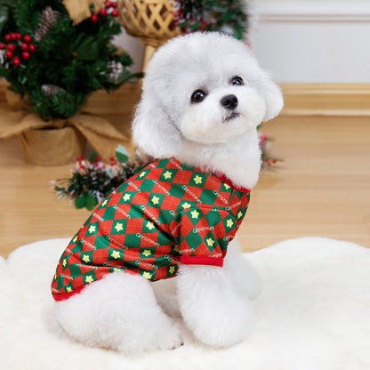 Roupas de Natal para Cachorros Roupas Macias para Gatos Camiseta Fofa de Árvore de Natal Roupa para Pets para Ano Novo Roupas Quentes Fantasia Yorkies