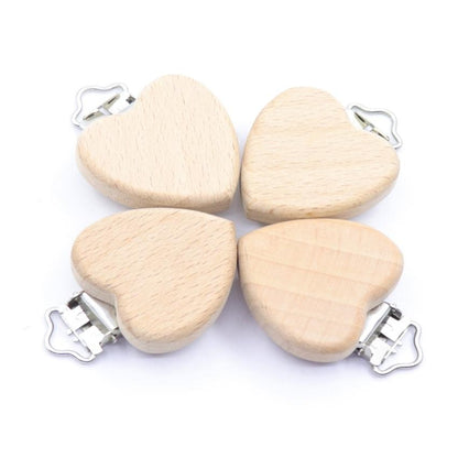 5 Piece wooden rainbow bear flower cart heart shaped bird elephant round star Clip Free DIY Baby Natural pacifier Chain Gift